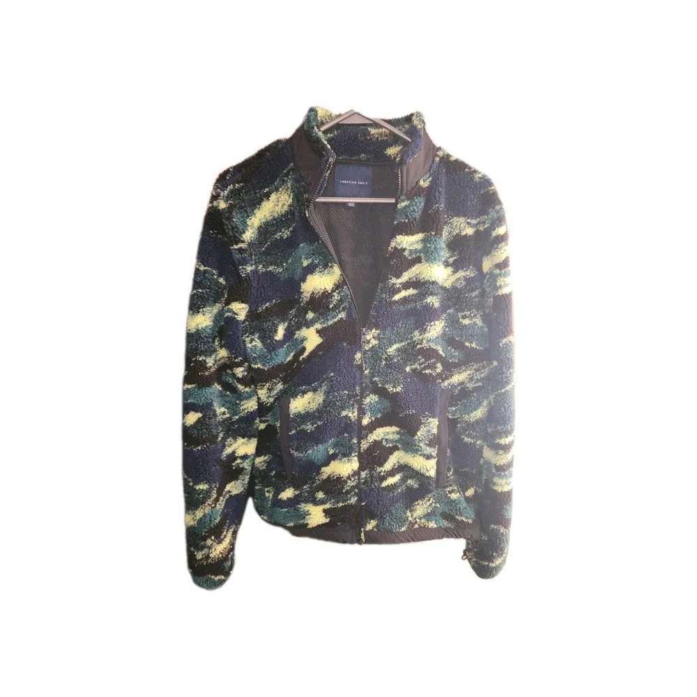 Fleece American Eagle Jacket Mens Small Colorful Camouflage Full Zip
